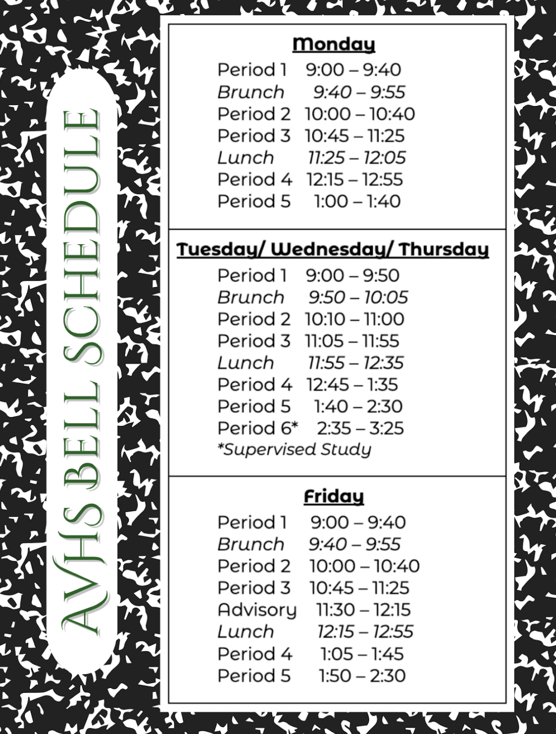 AVHS Bell Schedule
